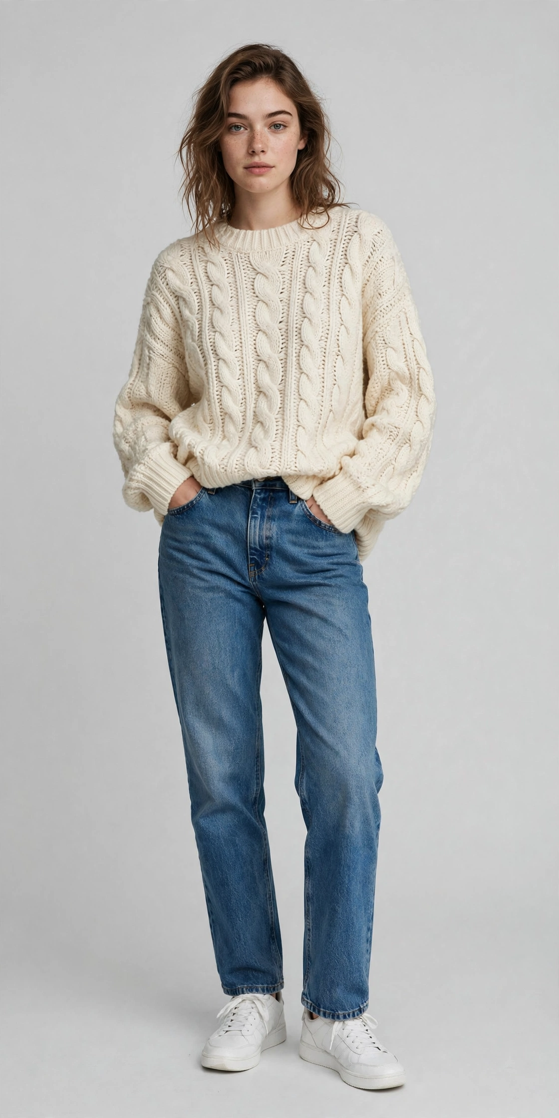 Style inspiration: a casual outfit on a model in a studio
